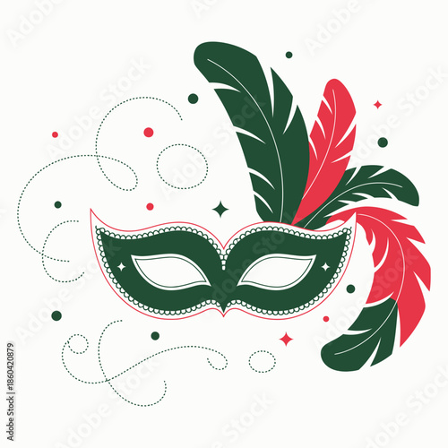 Carnival Masquerade Mask with Feathers Vector Illustration