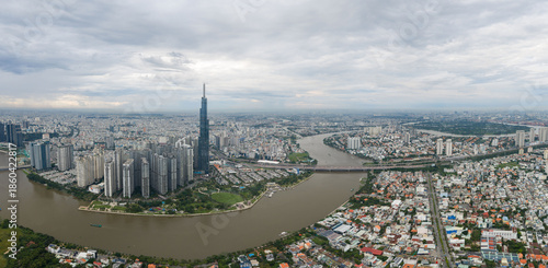 A panoramic view of the Landmark 81 residential area on the day of highest air pollution