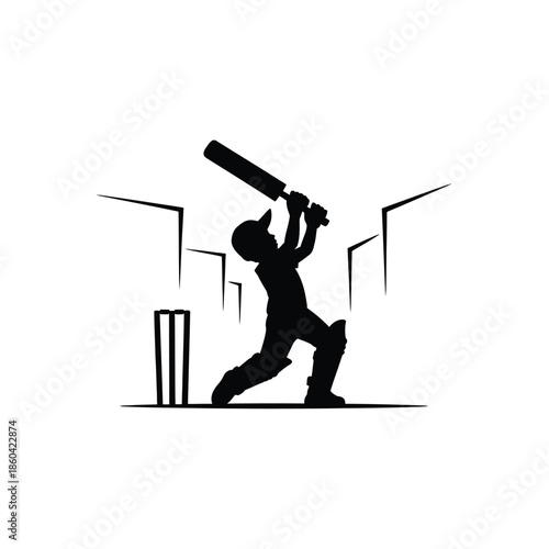 Silhouette of a cricketer in action preparing to hit the ball