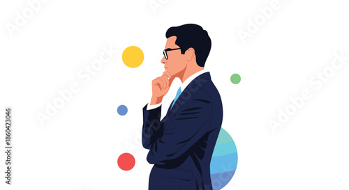 A thoughtful businessman in a suit contemplates important decisions for his company.
