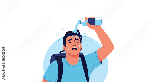 A person pouring water on their head to cool down during a hot day.