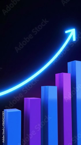 Colorful rising bar chart with arrow, business growth and marketing concept