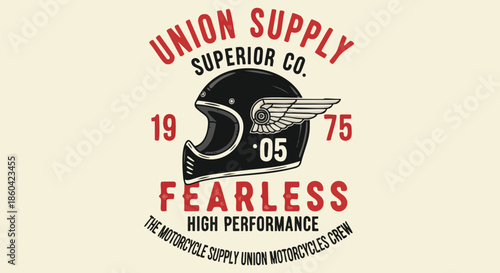 Vintage Motorcycle Helmet with Wings and "Fearless" Slogan - Retro Graphic Design for Apparel and Merchandise.