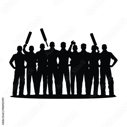 Silhouette of a group of men holding baseball bats together