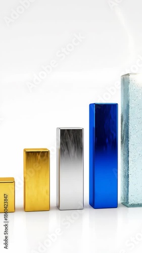 Colorful bar chart on white background, business analytics growth concept