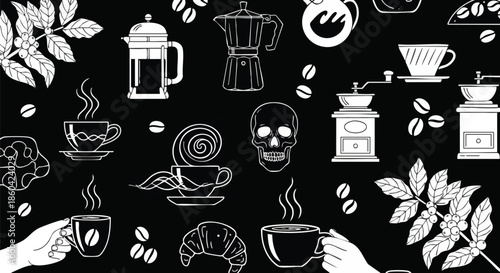 Whimsical Coffee Culture Pattern: From Bean to Brew and Beyond.