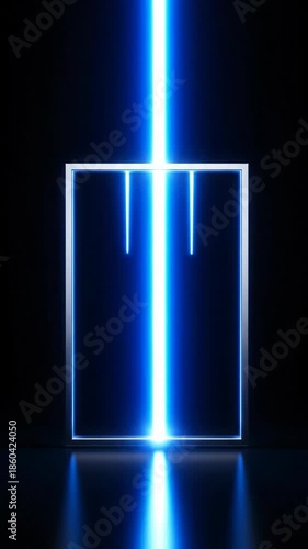Glowing vertical light frame, neon doorway abstract background