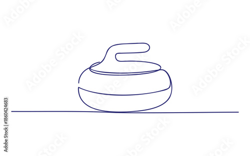 A simple blue line drawing of a single curling stone resting on an ice surface.
