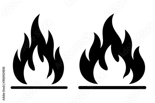 Fire Flame Icon Set – Minimal Black Flame Silhouette Vector Illustration
