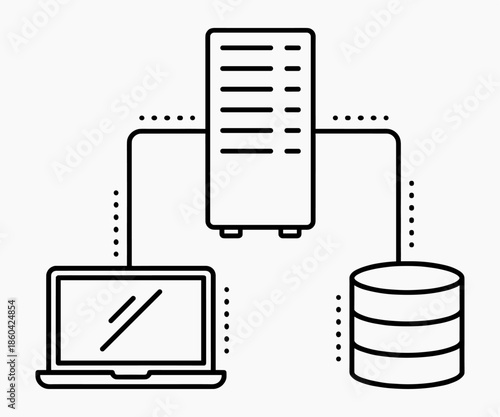 Server and Database Network Icon – Data Storage and Cloud Computing Vector