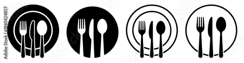 Cutlery and Plate Icons Set – Minimal Dining Utensils Vector Illustration