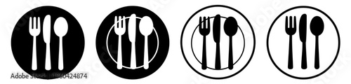 Cutlery and Plate Icons Set – Minimal Dining Utensils Vector Illustration