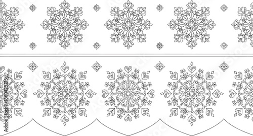 Floral lace embroidery border vector, ornamental trim pattern, seamless textile design illustration decorative artwork