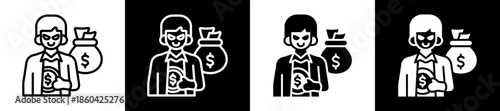 Embezzlement Icon Set In Black And White Filled Style Collection