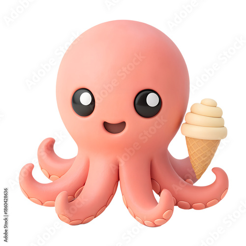 kawaii octopus with ice cream