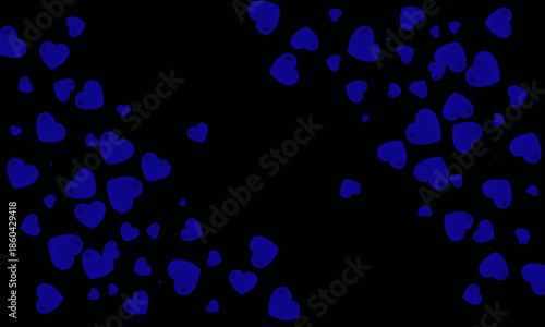 A visually appealing pattern of blue hearts scattered on a black background creating a unique design element.