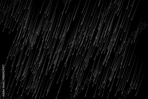 Rain falling down with raindrops visible against a dark background creating a dramatic effect suitable for various design projects and weather themed content.