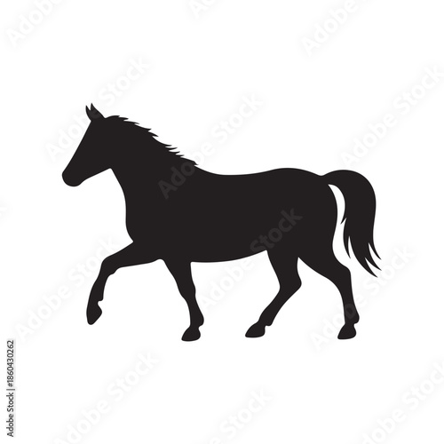 A striking depiction of a horse in motion captured as a bold and dramatic black silhouette