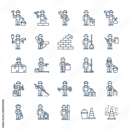 Construction workers engaged in various building activities and tasks at a construction site