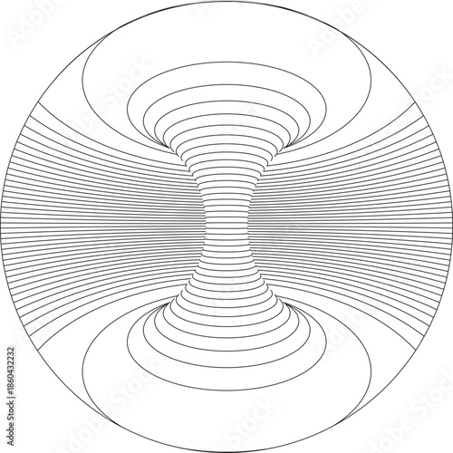 Abstract wireframe hourglass surface, geometric grid illusion, digital design
