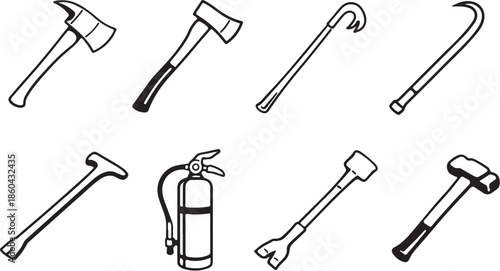 Firefighter Hand Tools Line Art Icons Set eps