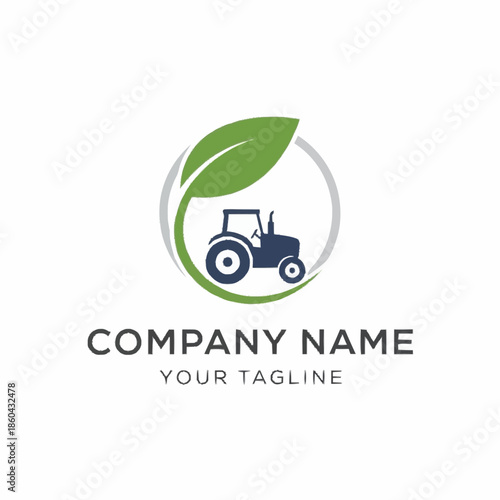 Tractor within a Leaf and Circle, Symbolizing Sustainable Agriculture and Farming.