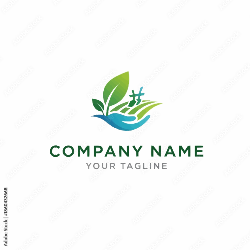 Obraz premium Eco friendly logo design featuring leaves and hands representing nature.
