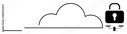 Data protection, cloud technology, cybersecurity, secure storage, online privacy, encrypted files. Minimalist cloud icon with padlock symbol. Data protection and cloud technology concept