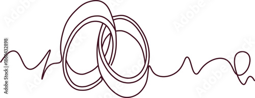 Wedding jewelry, marriage  invitation, card,  ring one line art drawing