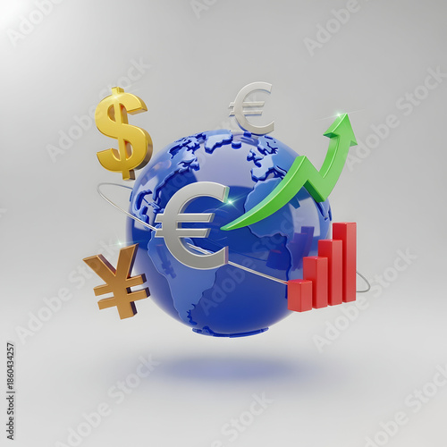 Global Currency Symbols and Rising Graph.