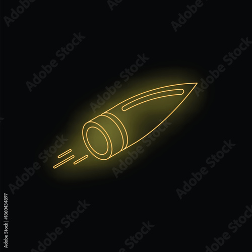 Yellow neon bullet flying through the air leaving a trail