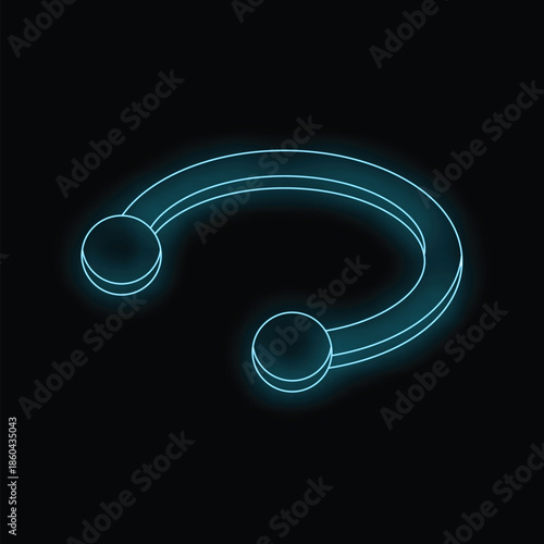 Neon circular barbell piercing jewelry glowing on black background