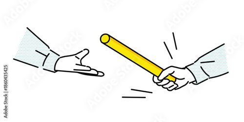 バトンを次世代の若者に手渡す手のイラストー企業ー工業、倉庫、運送系ービジネスアイコンイラスト素材