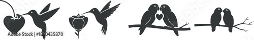 Valentine's day hummingbirds love birds silhouette art graphic design