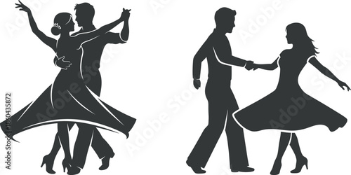 Valentine's day dance silhouettes romantic couples in love on valentine's day