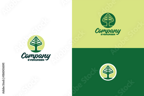 Green tree vector icon set. Wood with leaf natural collection in flat style