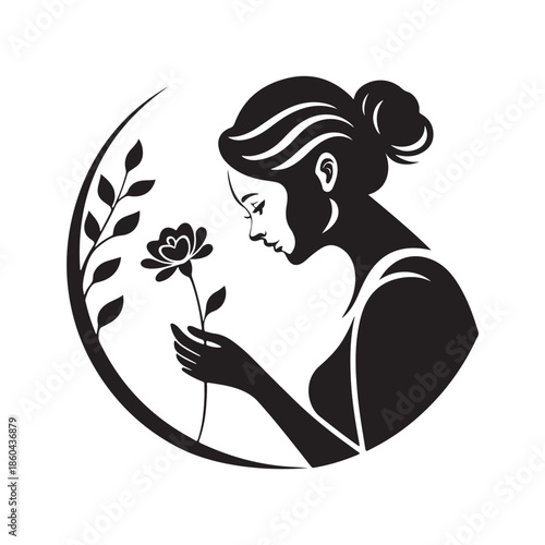 Mother Holding Flower Silhouette Icon.