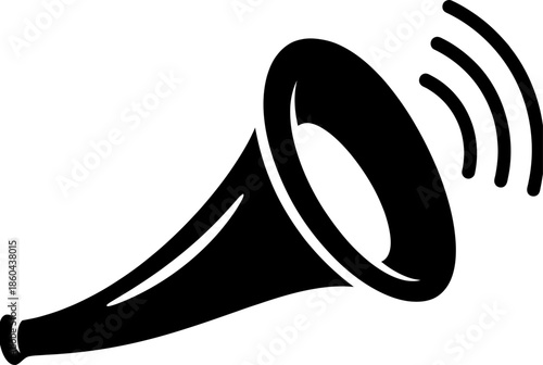 Black megaphone emitting sound waves isolated on white background, Vector, illustration