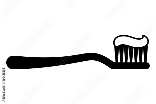Black toothbrush with toothpaste isolated on white background, Vector, illustration