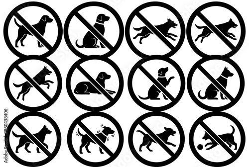 Prohibited dog behaviors isolated on white background, Vector, illustration
