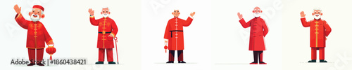 vector grandfather standing waving hand celebrating Chinese New Year