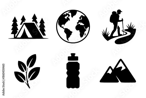 Outdoor adventure essentials isolated on white background, Vector, illustration