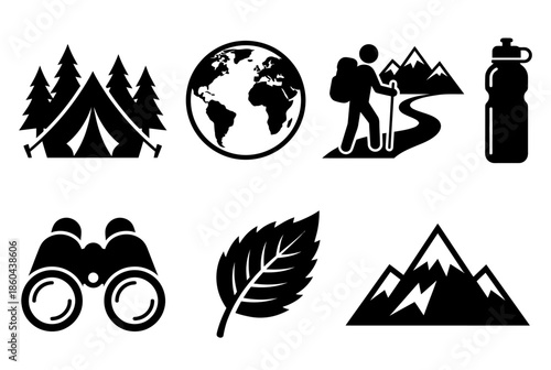Outdoor adventure icons isolated on white background, Vector, illustration
