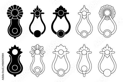 Collection of decorative door knockers isolated on white background, Vector, illustration