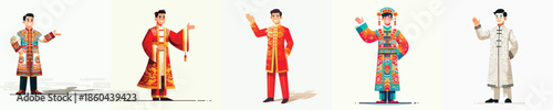 vector man standing waving hand celebrating Chinese New Year