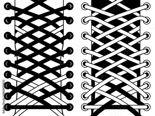Detailed shoelace lacing techniques isolated on white background, Vector, illustration
