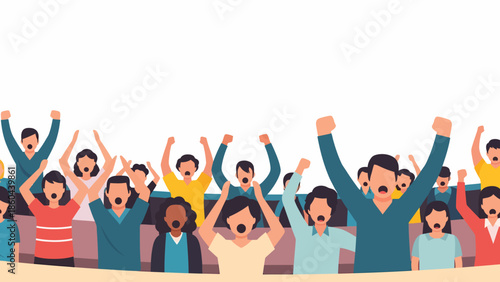 Excited sports fans cheering in stadium stands