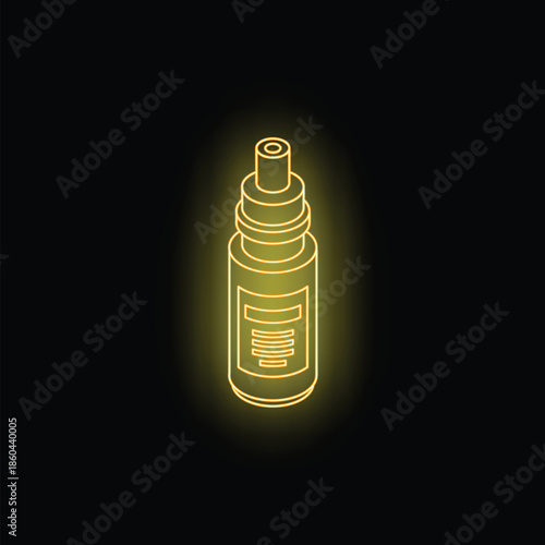 Bright yellow neon sign depicting an e cigarette vape in isometric view