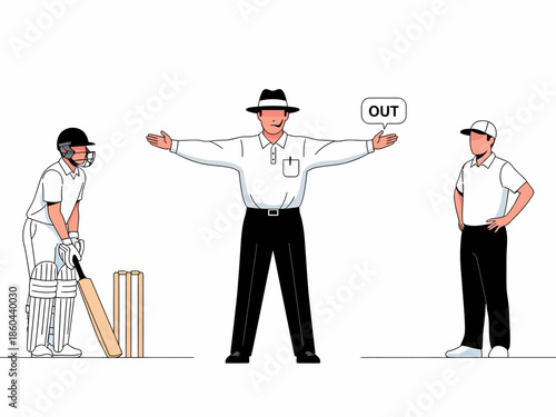 Cricket umpire signaling out during match with players