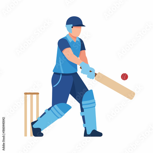 Cricketer batsman hitting ball in stadium vector illustration